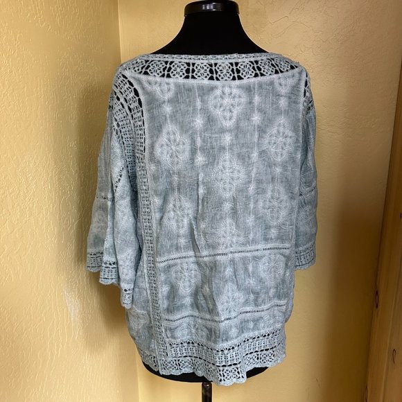 Democracy Boho Flowy Dusty Light Blue Bohemian Blouse Women's Size Large (1415) - Picture 3 of 9